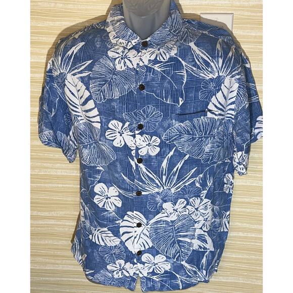Caribbean Joe Men's Blue Floral Hawaiian Short Sleeve Shirt XL 100% Rayon 0624 - Picture 1 of 4